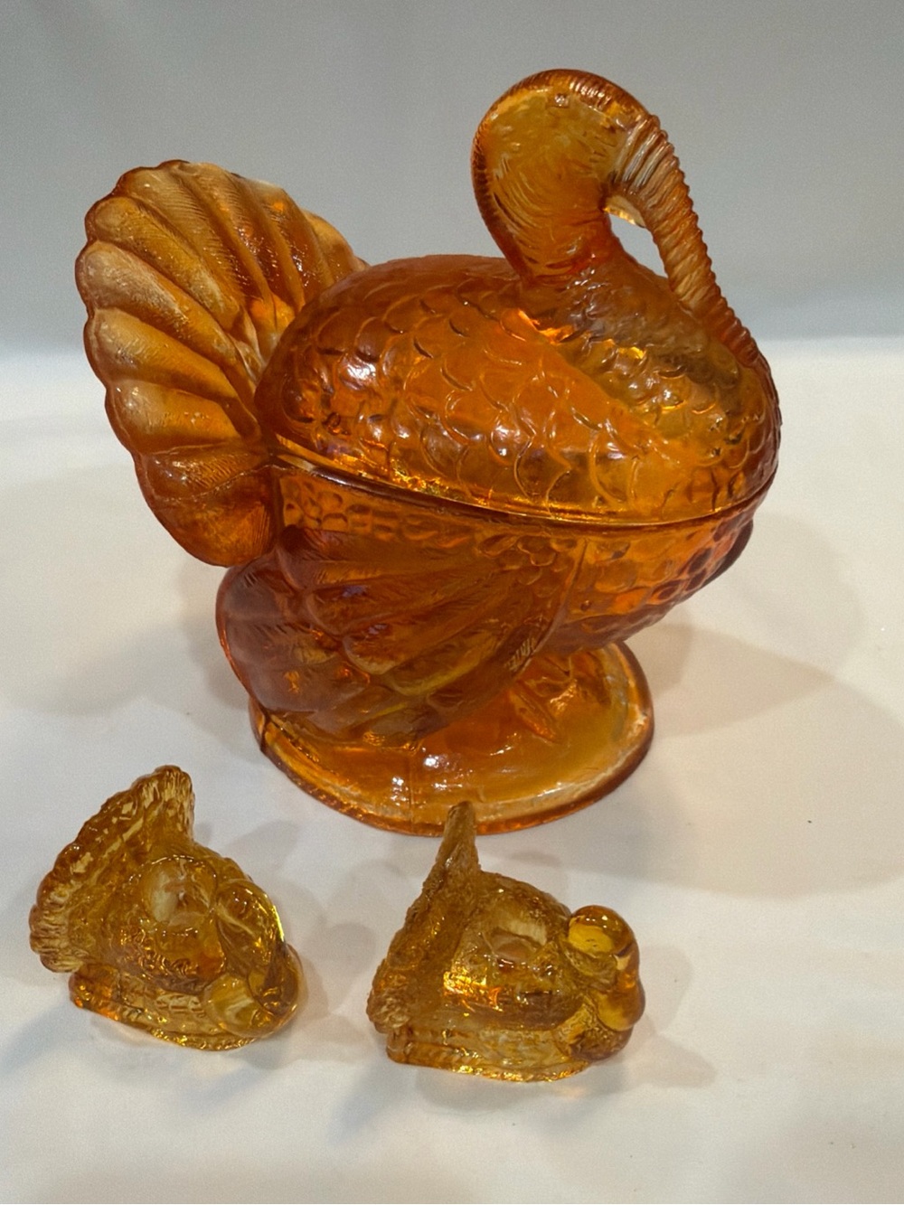 Vintage Amber Glass Turkey Candy Dish - Decorative Home Art 3 pieces